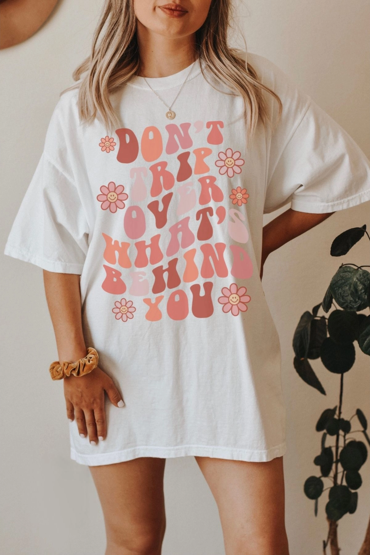 Don't Trip Retro Oversized Print Graphic Tee